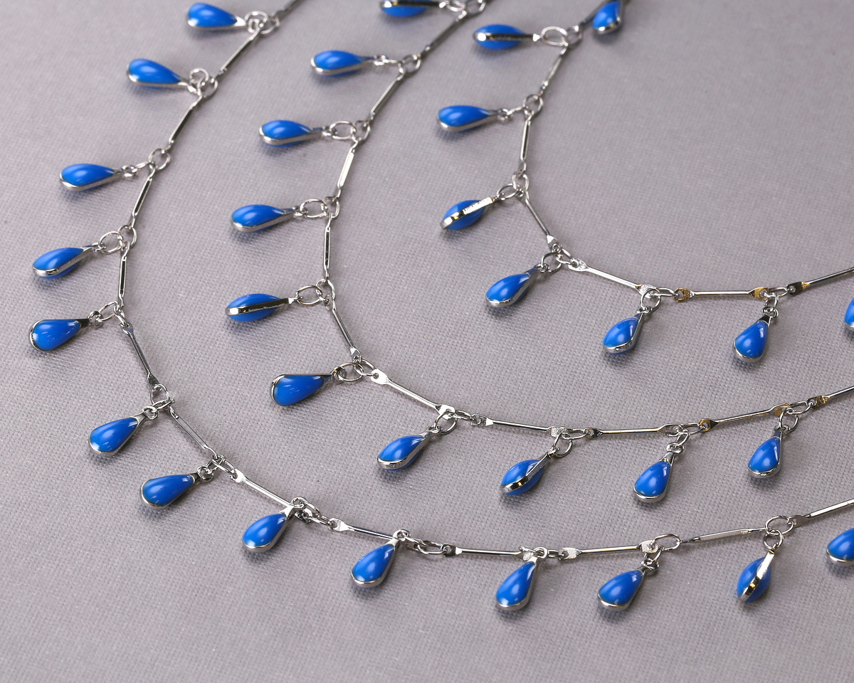 Zola Elements Silver Finish Bar Chain w/ Blue Teardrops