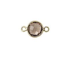 Smoky Quartz Faceted Coin Link in Gold Vermeil 15x9mm