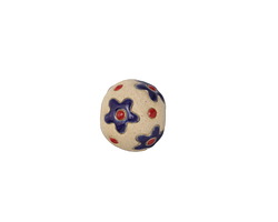 Golem Studio Dark Blue Flowers Carved Ceramic Round Bead 12x13-14mm