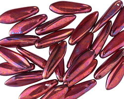 Czech Glass Garnet w/ Rainbow Metallic Dagger 5x15mm