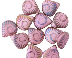 Czech Glass Laser Etched Ammonite on Matte Desert Rose w/ Rainbow Finish Briolette 12x11mm
