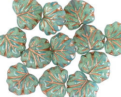 Czech Glass Turquoise Opal w/ Rose Gold Leaf 11x13mm