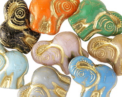 Czech Glass Multi-Color Mix w/ Gold Elephant 20x21mm