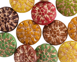 Czech Glass Matte Autumn Mix w/ Copper Wash Dahlia Coin 14mm