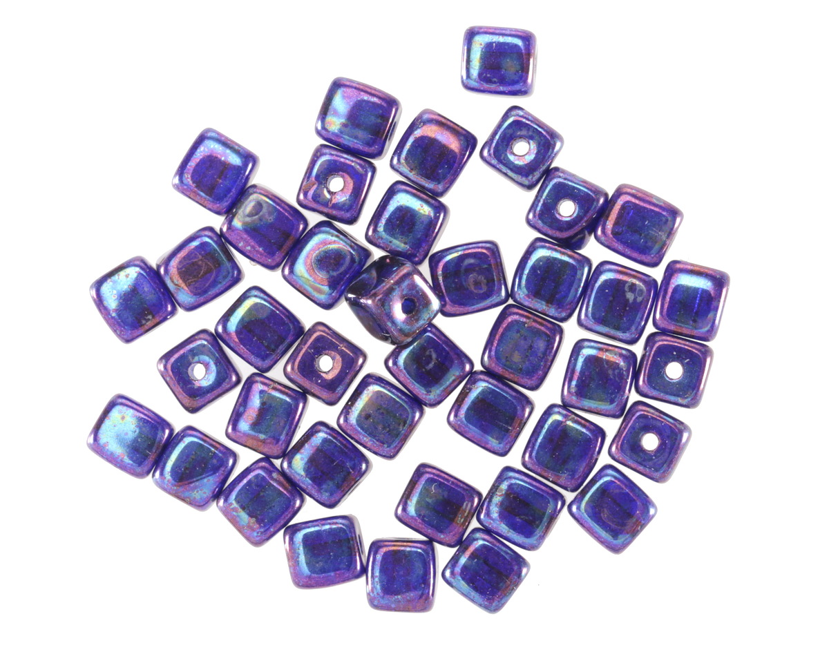 Czech Glass Sapphire w/ Iris Blue Finish Cube 4mm