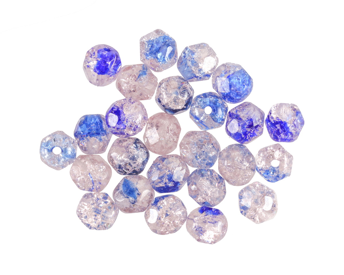 Czech Glass Pink & Blue Crackle Fire Polished Round 6mm