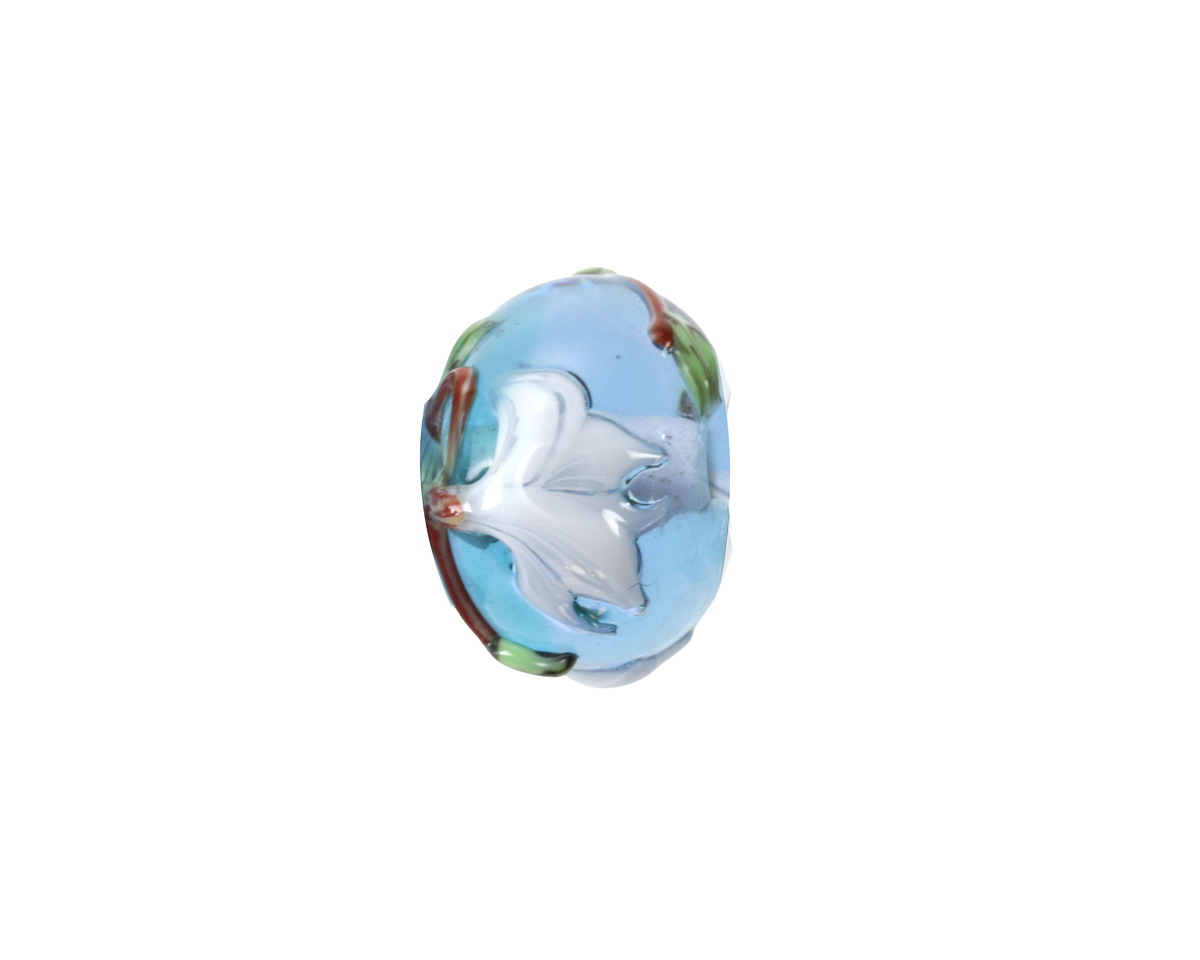 Grace Lampwork Magnolia Mist Rondelle 10x16mm