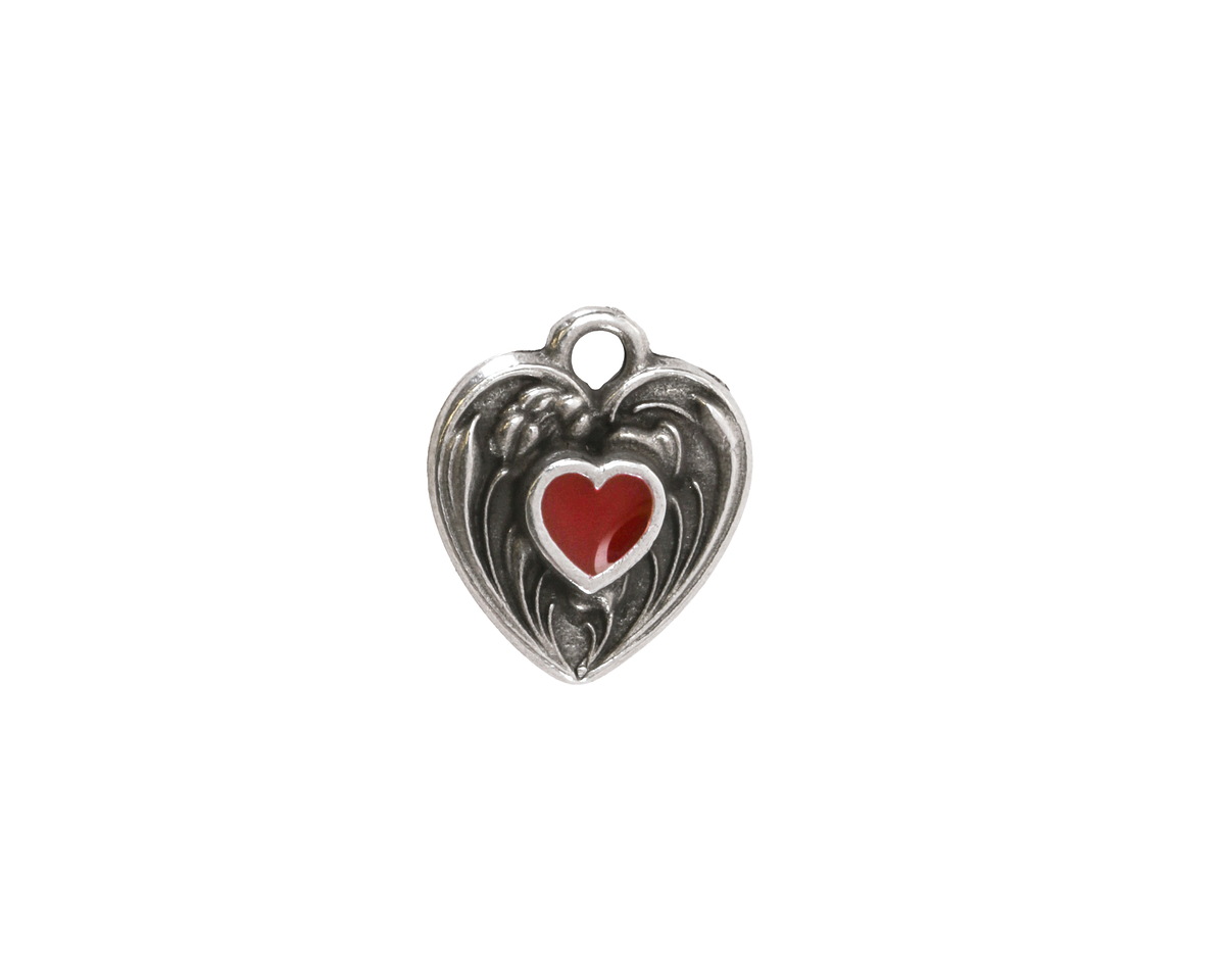 TierraCast Antique Silver (plated) Red Enamel Heart in Heart Shaped Focal 12.5x14mm