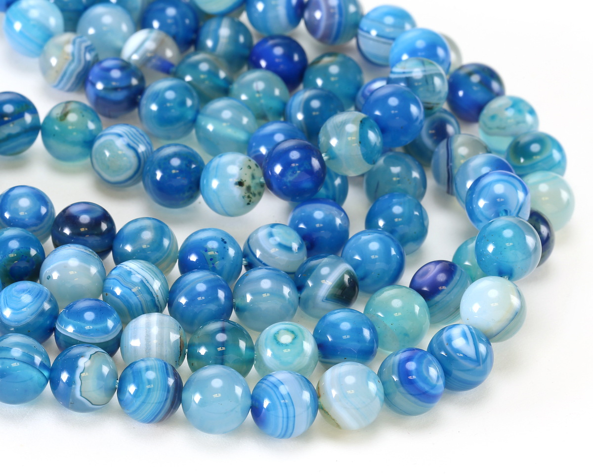 Aqua Blue Line Agate Round 10mm