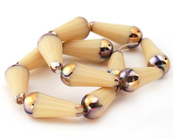 Czech Glass Iris Bronze Vanilla Faceted Teardrop 20x8mm