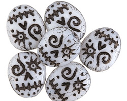 Czech Glass White w/ Jet Wash Sugar Skull 16x13mm