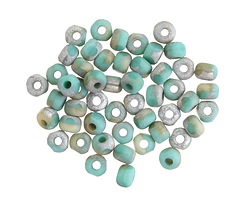 Czech Glass Matte Green Turquoise w/ Etched Silver Trica Beads 3x4mm