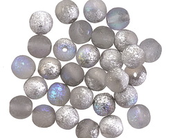 Czech Glass Etched Smoke AB w/ Silver Round Druk 6mm