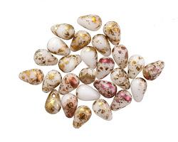Czech Glass White w/ Metallic Raspberry Bold Flecks Teardrop 4x6mm