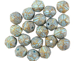 Czech Glass Bisque Picasso w/ Blue Wash English Cut Bead 7x8mm