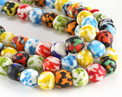 African Recycled Glass Multi-Color Swirl Tumbled Round 14mm