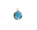 Pacific Blue Crystal Round Drop in Silver Finish Bezel 12.8x16.5mm
