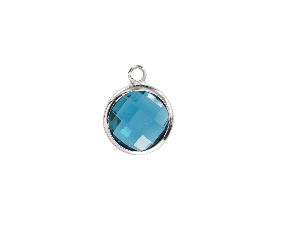 Pacific Blue Crystal Round Drop in Silver Finish Bezel 12.8x16.5mm