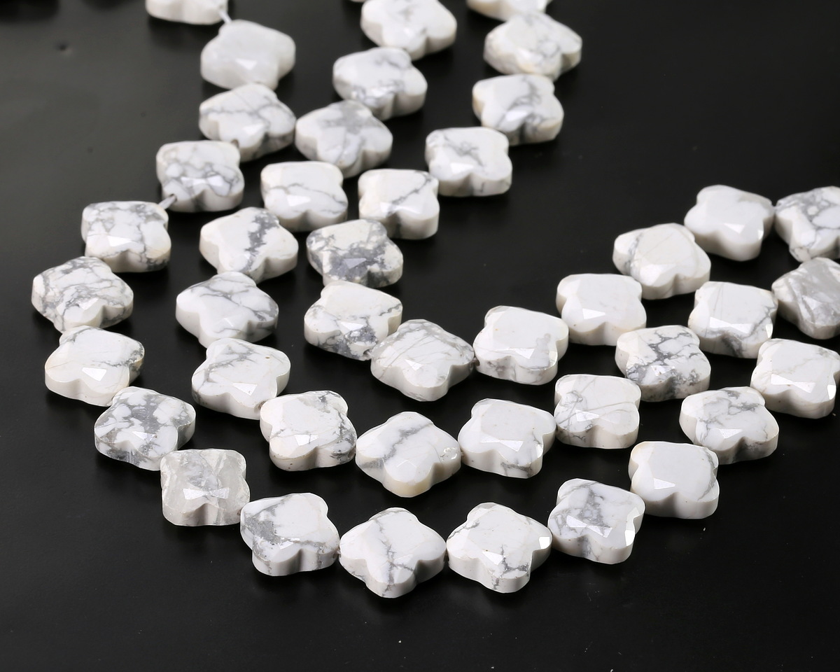 White Howlite Faceted Quatrefoil 13mm