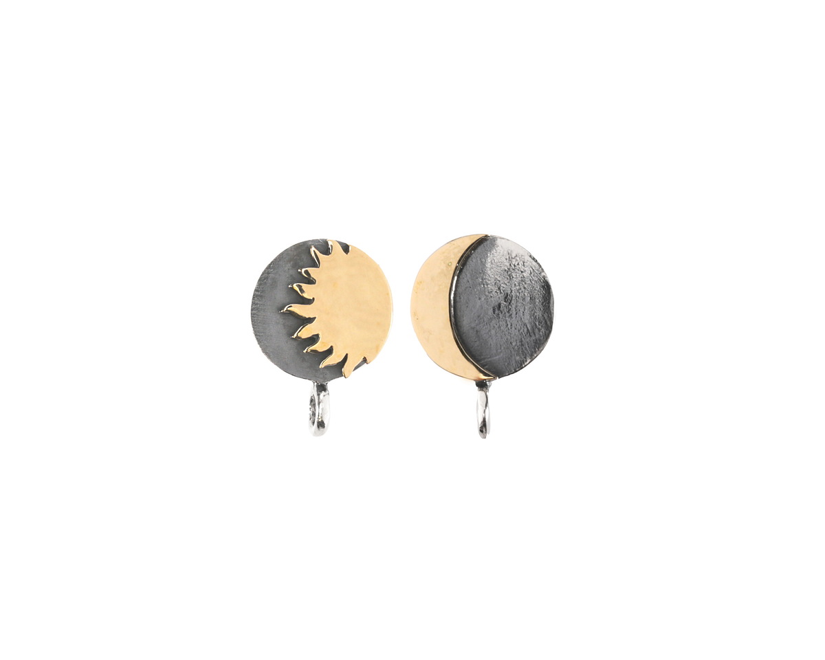 Nina Designs Sterling Silver Black Finish w/ Bronze Sun & Moon Post Earrings w/ Loop 8x11mm