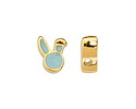 24K Gold (plated) Aqua Blue Enamel Cute Bunny Head Bead 9x12mm