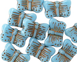Czech Glass Bronzed Blue Turquoise Butterfly 16x11mm