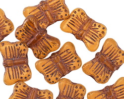 Czech Glass Matte Medium Topaz w/ Brown Wash Butterfly 16x11mm