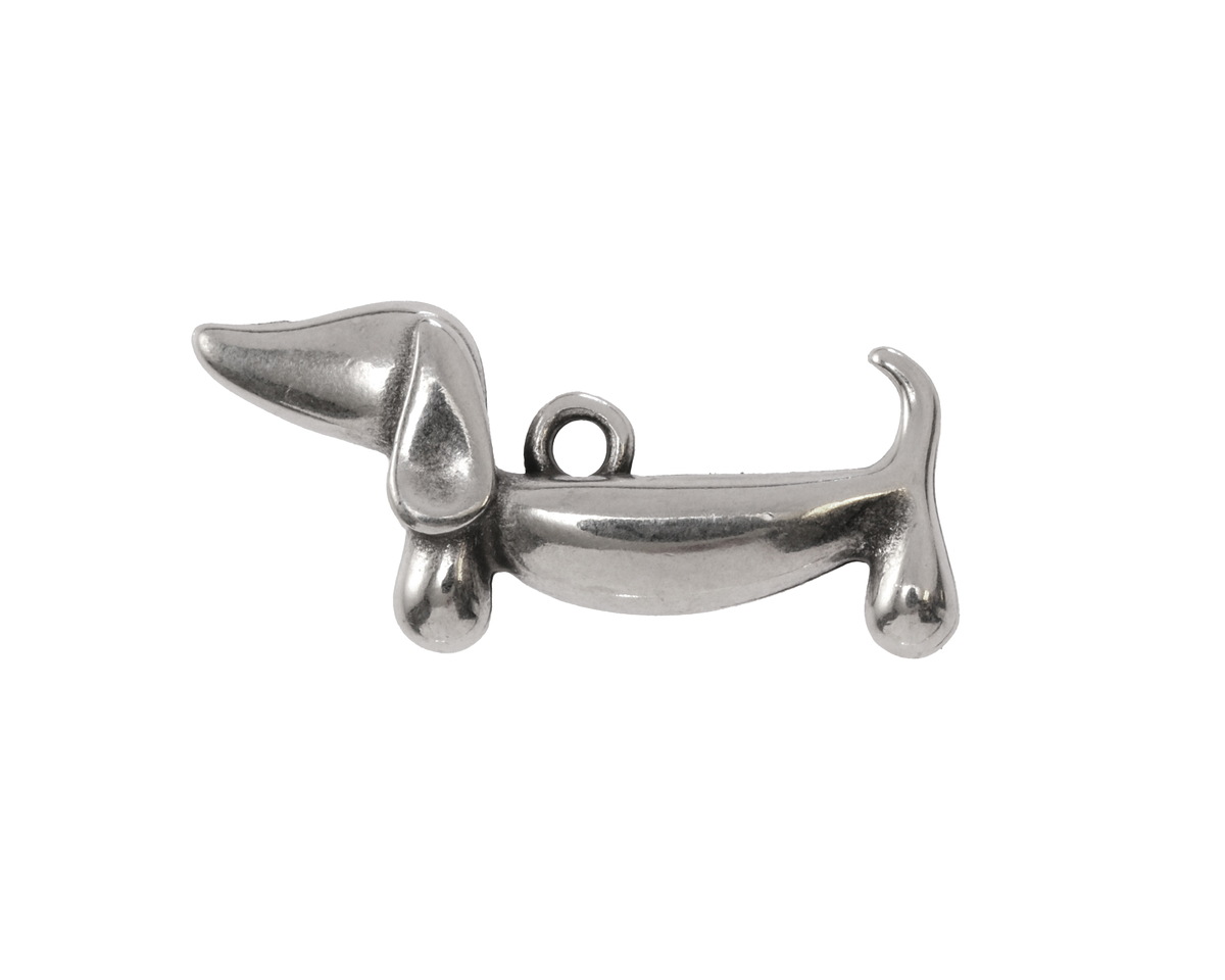 Antique Silver (pated) Cute Dachshund Focal 28x13mm