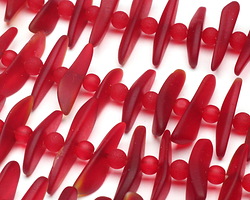 Cherry Red Beach-Style Glass Fish Bone 3-4x20-25mm