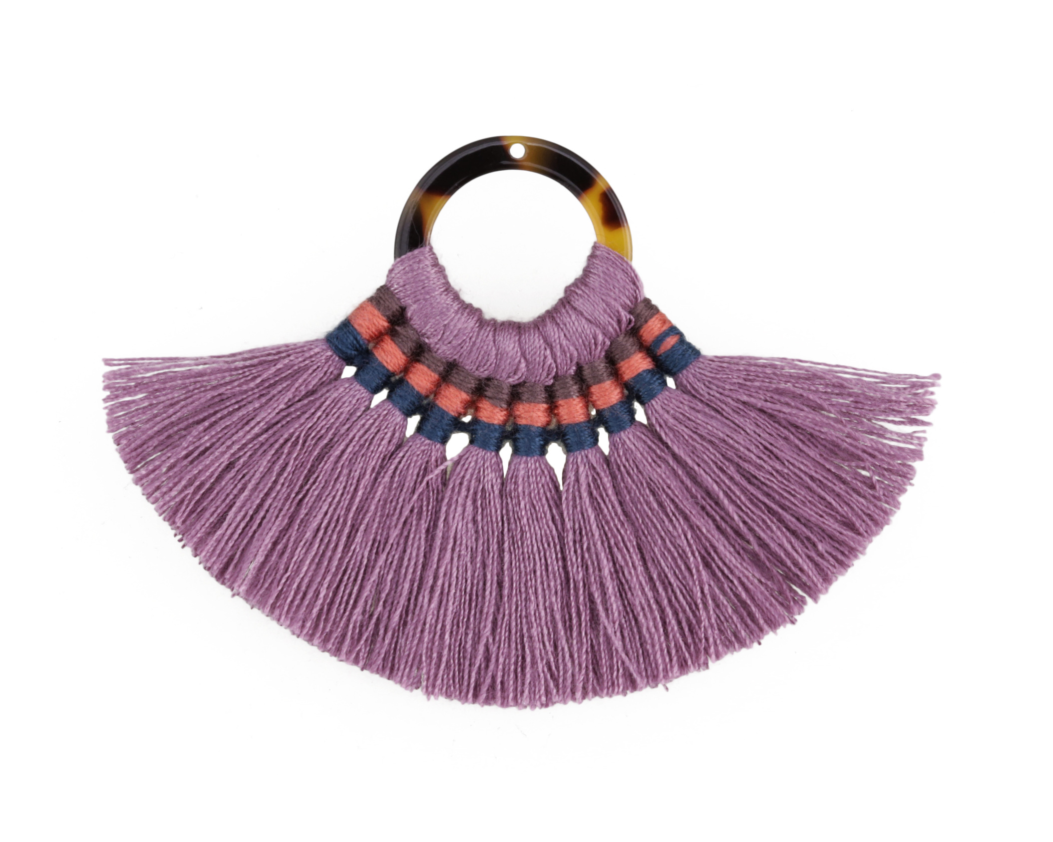 Orchid Fanned Tassel on Tortoise Shell Acetate Ring 70x45mm