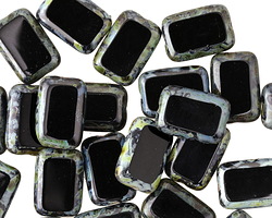 Czech Glass Jet Picasso Rectangle 12x8mm