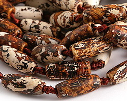 Tibetan (Dzi) Agate Matte Rust & White Molten Pattern Rice 28-33x9-13mm