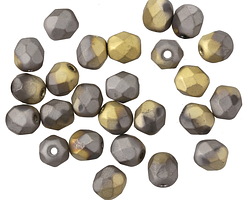 Czech Glass Matte Antique Silver w/ Gold Fire Polished Round 6mm