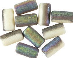 Czech Glass Textured Vanilla Vitrail Large Hole Tube 14x7mm