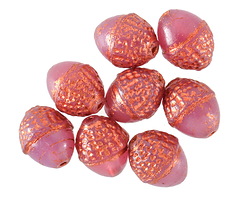 Czech Glass Pink Opal w/ Copper Acorn 12x10mm