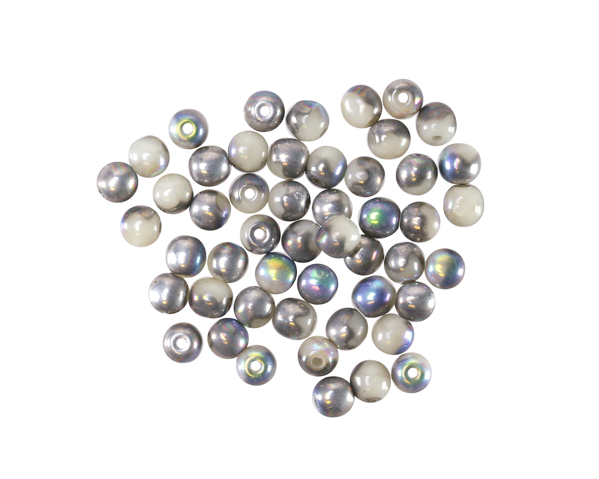 Czech Glass White AB w/ Silver Round Druk 3mm