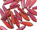 Czech Glass Laser Etched Peacock Feather on Garnet w/ Metallic Rainbow 8mm