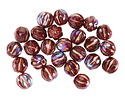 Czech Glass Dark Ruby AB w/ Copper Faceted Melon 6mm