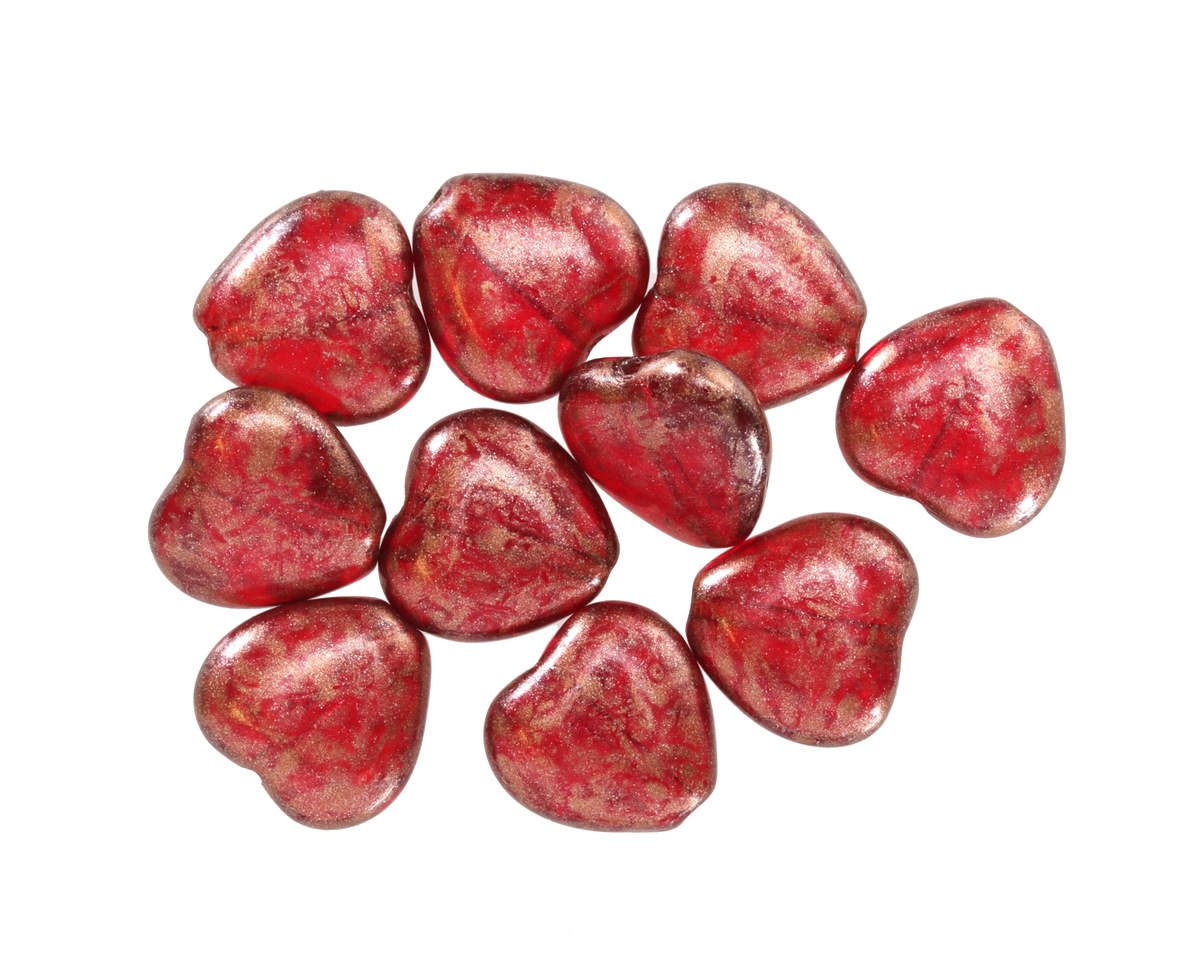Czech Glass Ruby Red w/ Copper Wash Heart 10mm