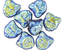 Czech Glass Jet AB Cat Head 12mm