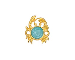 24K Gold (plated) Turquoise Pearl Enamel Crab Focal Link 13x15mm