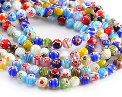 Millefiori Glass Multi-color Flower Round 8mm