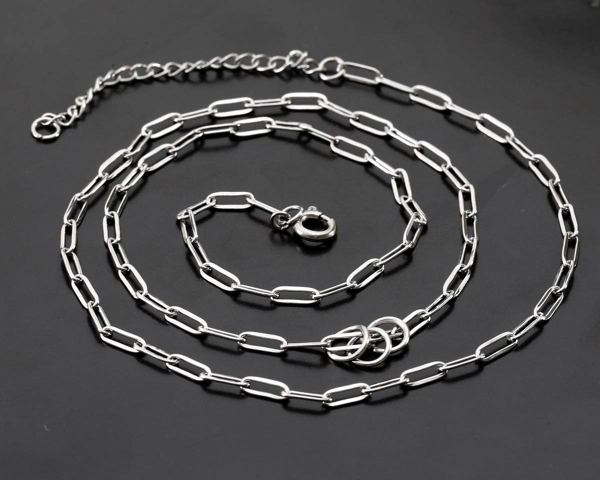 Stainless Steel Small Paperclip Chain, 18" Finished w/ 3 jump rings & 2" extender, 7.9x2.3mm links