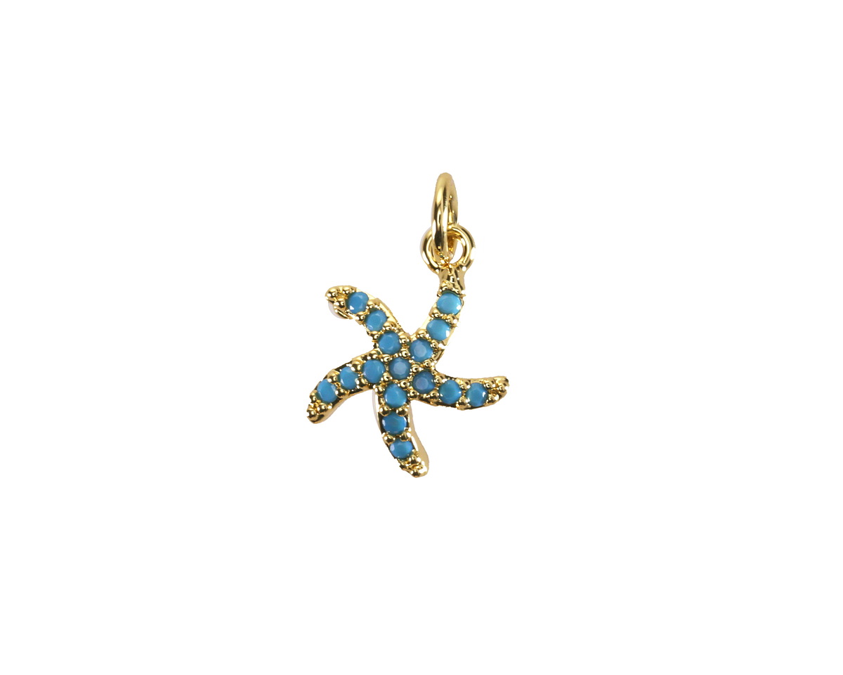 18k Gold (plated) Aqua Opal Pavé Starfish Focal 11x14mm