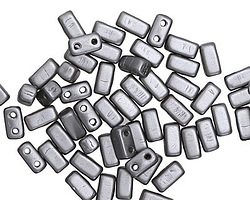 CzechMates Glass Pearl Coat Silver 2-Hole Brick 3x6mm