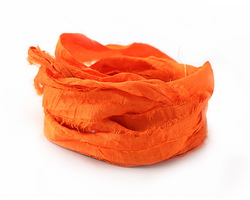 Neon Orange 100% Silk Sari Ribbon