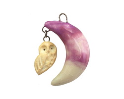 Gaea Ceramic Lavender Moon w/ Cream Owl Pendant
