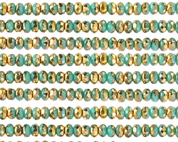 Czech Glass Turquoise w/ Gold Gem Cut Fire Polished Rondelle 2x3mm