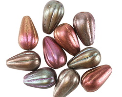 Czech Glass Autumn Metallics Melon Teardrop 13x8mm