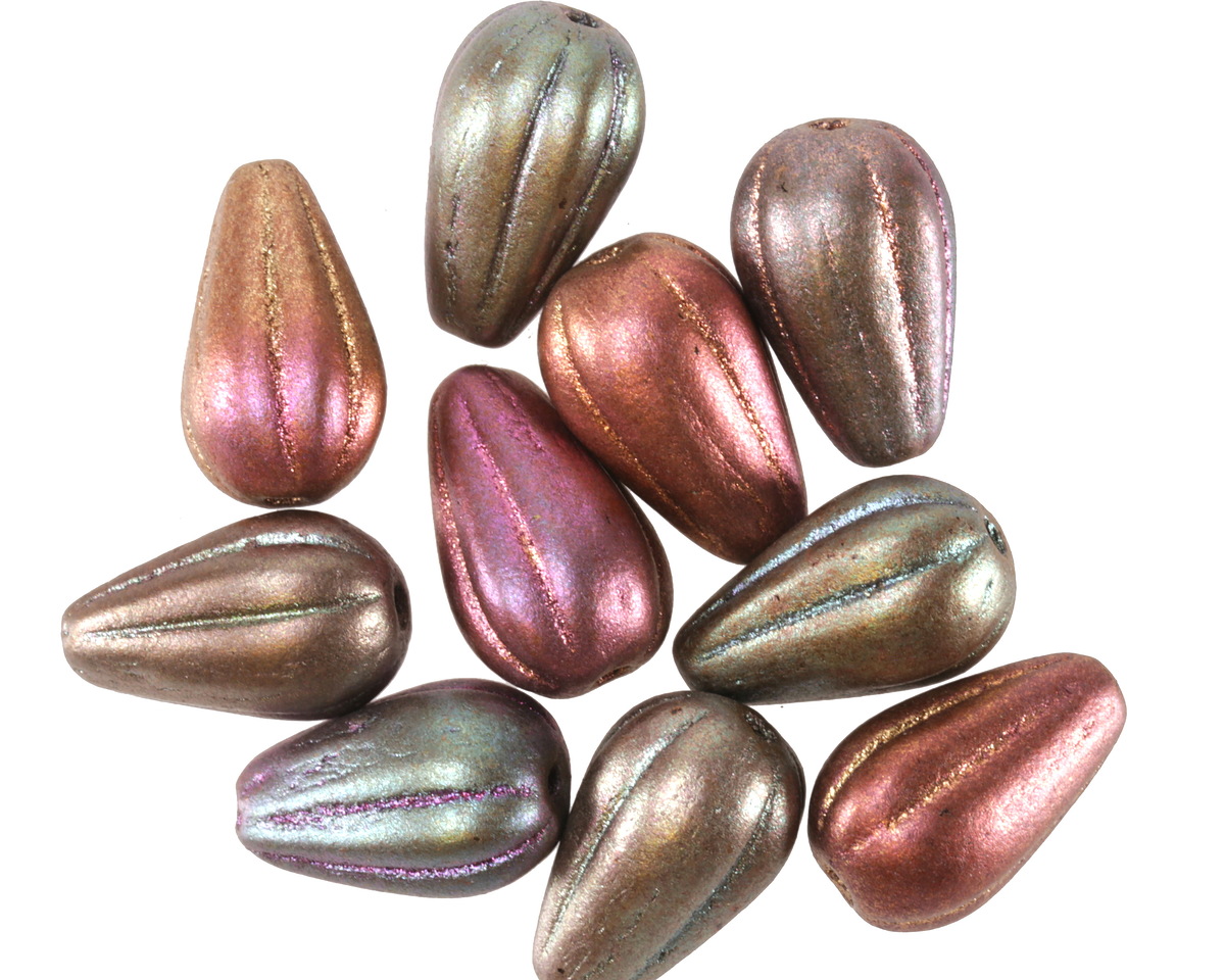 Czech Glass Autumn Metallics Melon Teardrop 13x8mm